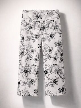 LISETTE Stretch cropped straight leg athletic pants, Black Floral Print, sz4,EUC